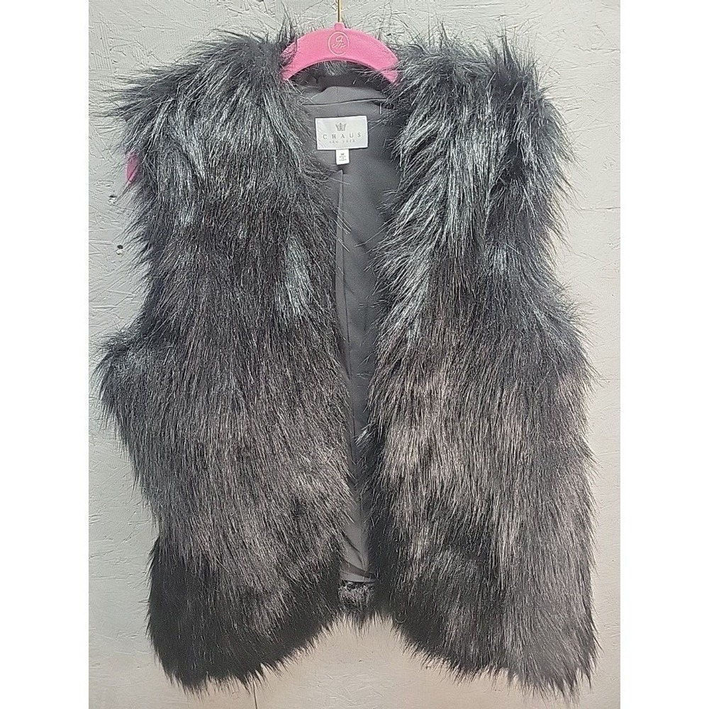 CHAUS New York Black‎ lined Fur Vest Sz M